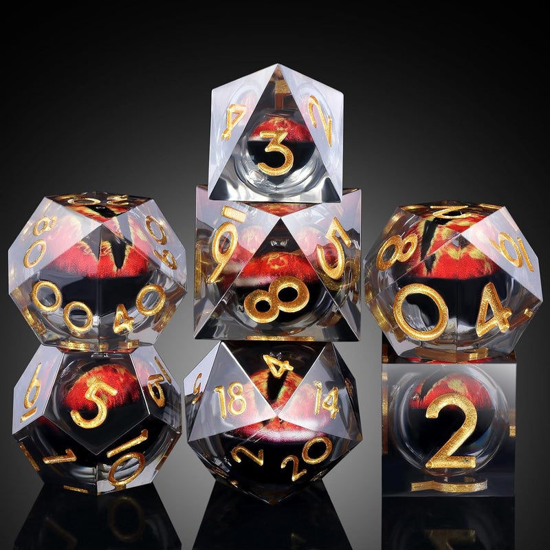 DNDND Resin Dragon Eye Dice Set, 7PCS Sharp Edge D&D Dice with Gorgeous Gift Case for Dungeons and Dragons Talbel Game (Red Dragon Eye) - Image 5